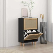 vidaXL Παπουτσοθήκη Μαύρη 52x25x80 εκ Επεξεργασμένο Ξύλο&amp;Φυσικό Ρατάν
