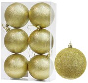 Set/6 τεμ Χριστουγεννιάτικες Μπάλες Χρυσές Glitter 8cm 236002