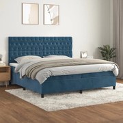 vidaXL Κρεβάτι Boxspring με Στρώμα Σκούρο Μπλε 200x200 εκ. Βελούδινο