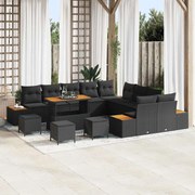 vidaXL Σετ Κήπου 14 Τεμαχίων με Μαξιλάρια Μαύρο Πολυρατάν