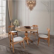 Τραπεζαρία Albero (Σετ 5Τμχ) 117FRF1238 120x120x75cm Natural 4 Θέσεων Ξύλο,Ύφασμα