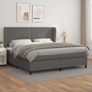 vidaXL Κρεβάτι Boxspring με Στρώμα Γκρι 200x200 εκ. Συνθετικό Δέρμα