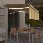 vidaXL Τέντα Συρόμενη Χειροκίνητη με Σκίαστρο&LED Κίτρινο/Λευκό 4x3 μ.