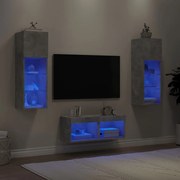 vidaXL Ντουλάπια Τηλεόρασης Τοίχου 4Τεμ. με Φώτα LED Γκρι Σκυροδέματος