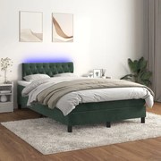 vidaXL Κρεβάτι Boxspring με Στρώμα &amp; LED Σκ. Πράσινο 120x200εκ Βελούδο