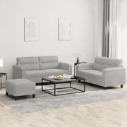 vidaXL Σετ Σαλονιού3Τεμαχίων Ανοιχτό Γκρι Ύφασμα Μικροϊνών με Μαξιλάρια
