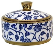 Κεραμικό Δοχείο με Καπάκι FL22960 Fylliana Μπλέ - Λευκό - Χρυσό Φ15x11 εκ. 15x15x11 εκ.