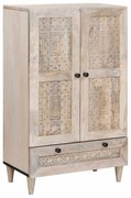 vidaXL Highboard με συρτάρι Λευκό 60 x 33 x 100 εκ. Μασίφ ξύλο μάνγκο