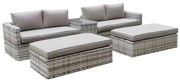 ASCOT Set Wicker Alu, Καναπές 4Θέσιος+2 σκαμπό+Τραπεζάκι, Wicker Grey White, Μαξιλ.Μπεζ Table:75x43x52cm Set 6 Seats