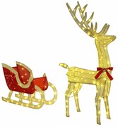 vidaXL Έλκηθρο με Ελάφια Θερμό λευκό 70 x 26 x 128,5 εκ ύφασμα