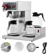 VEVOR 12 Cups Commercial Drip Coffee Maker with 3 Glass Carafes and 3 Warmers