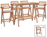 Τραπεζαρία μπαρ Winslow I σετ 7τεμ ξύλο rubberwood ανοιχτό καρυδί 120x45x100εκ 120x45x100 εκ.