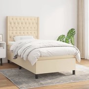 vidaXL Κρεβάτι Boxspring με Στρώμα Κρεμ 90x190 εκ.Υφασμάτινο