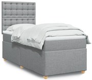 vidaXL Κρεβάτι Boxspring με Στρώμα Ανοιχτό Γκρι 90x190 εκ. Υφασμάτινο