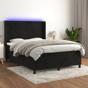 vidaXL Κρεβάτι Boxspring με Στρώμα &amp; LED Μαύρο 140x200 εκ. Βελούδινο