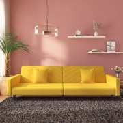 vidaXL Καναπές Κρεβάτι Διθέσιος Κίτρινος Βελούδινος με 2 Μαξιλάρια