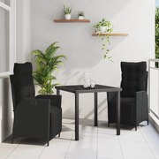 vidaXL Σετ 3 Τεμαχίων Καναπέ Κήπου  Μαύρο Πολυ Ράτταν