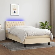 Κρεβάτι Boxspring με Στρώμα &amp; LED Κρεμ 90x190 εκ. Υφασμάτινο