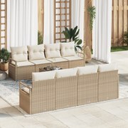 vidaXL Σετ 9 Τεμαχίων Καναπέ Κήπου με Μαξιλάρια Μπεζ Πολυ Ρατάν