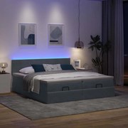 vidaXL Οθωμανικό κρεβάτι με στρώματα &amp; LEDs Σκούρο γκρι Βελούδο