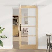 vidaXL Ολισθητή Πόρτα Χειροκίνητος Καφέ 78 x 202 εκ. Ξύλο και μέταλλο