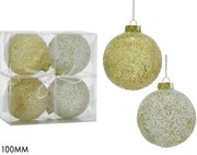 Χριστουγεννιάτικη Μπάλα Με Γκλίτερ Χρυσό 100mm Σετ 4Τμχ