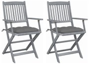 vidaXL Καρέκλες Εξωτ. Χώρου Πτυσσόμενες 2 τεμ Ξύλο Ακακίας &amp; Μαξιλάρια