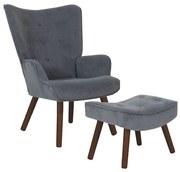 WOODWELL ALMA Πολυθρόνα - Μπερζέρα με Σκαμπό - Υποπόδιο Καρυδί Ύφασμα Velure Γκρι, K/D 69x76x97cm / 52x38x35cm Ε7141,7Κ