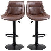 HOMCOM Σετ 2 σκαμπό μπαρ, ρυθμιζόμενο ύψος, με υποπόδιο, 46,5cm x 50cm x 108cm, Μαύρο + Καφέ