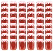 Βάζα Μαρμελάδας 48 τεμ. 230 ml Γυάλινα με Κόκκινα/Λευκά Καπάκια