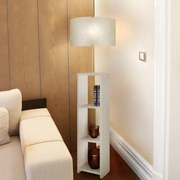 Φωτιστικό δαπέδου Launo Megapap υφασμάτινο Pvc/MDF χρώμα λευκό - γκρι 38x38x150εκ.