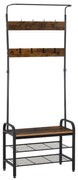 HOMCOM Κρεμάστρα Παπουτσιών Κρεμάστρα Ρούχων με 8 γάντζους 2 ράφια MDF Μαύρο 72 x 34 x 185 cm