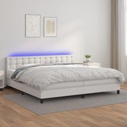 Κρεβάτι Boxspring με Στρώμα &amp; LED Λευκό 200x200 εκ. Συνθ. Δέρμα