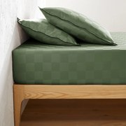 Σεντόνι με λάστιχο από προπλυμένο βαμβακερό σατέν, 300 κλωστές, Victor καρό