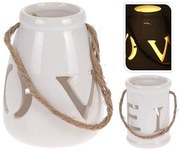 JΚ Home Décor - Φανάρι Κεραμικό Λευκό Love LED 2Σχέδια 7x10cm