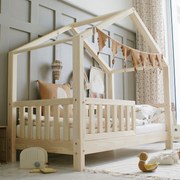 Κρεβάτι Παιδικό Montessori  House Bed με κάγκελα 30cm σε Φυσικό  Ξύλο  90×190cm  Luletto (Δώρο 10% έκπτωση στο Στρώμα)