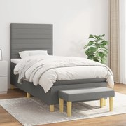 Κρεβάτι Boxspring με Στρώμα Σκούρο Γκρι 100x200 εκ. Υφασμάτινο