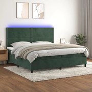 Κρεβάτι Boxspring με Στρώμα &amp; LED Σκ. Πράσινο 200x200εκ Βελούδο - Πράσινο