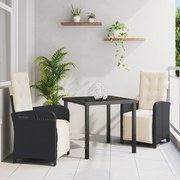 vidaXL 3 Τεμαχίων Σετ Τραπεζαρίας Κήπου με Μαξιλάρια Μαύρο Πολυρέον Ρατάν
