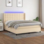 ΚΡΕΒΑΤΙ BOXSPRING ΜΕ ΣΤΡΩΜΑ &amp; LED ΚΡΕΜ 160X200 ΕΚ. ΥΦΑΣΜΑΤΙΝΟ 3138650