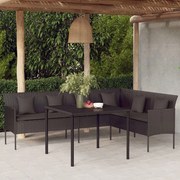 vidaXL Καναπές Κήπου με Σχήμα L Μαύρος από Συνθετικό Ρατάν + Μαξιλάρια