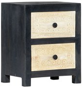 vidaXL Κομοδίνο με Σκάλισμα Γκρι 40x30x50 εκ. από Μασίφ Ξύλο Μάνγκο