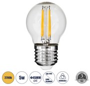 GloboStar® 99005 Λάμπα LED Long Filament E27 G45 Γλομπάκι 5W 500lm 360° AC 220-240V IP20 Φ4.5 x Υ7.5cm Θερμό Λευκό 2700K με Διάφανο Γυαλί - Dimmable - 3 Years Warranty