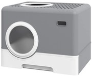 PawHut Γάτα Τουαλέτα Γάτας, 2 Έξοδοι, Αποσπώμενο Δίσκο, 52 x 41 x 38,5 cm, Γκρι