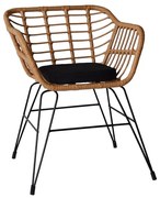 WOODWELL Ε2441,1SALSA-D Πολυθρόνα Τραπεζαρίας Κήπου, Μέταλλο Βαφή Μαύρο, Wicker Φυσικό, Μαξιλάρι Μαύρο 59x56x77cm Ε2441,1