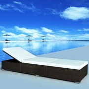 vidaXL Ξαπλώστρα Καφέ από Συνθετικό Ρατάν με Μαξιλάρι