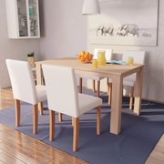 vidaXL Τραπεζαρία &amp; Καρέκλες 5 τεμ. Κρεμ Συνθετικό Δέρμα / Ξύλο Δρυός