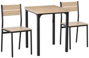HOMCOM Σετ Τραπεζαρίας 3 τεμαχίων με Τραπέζι Κουζίνας με 2 Καρέκλες, Φυσική Όψη Ξύλου + Μαύρο με 1 Τραπέζι + 2 Καρέκλες