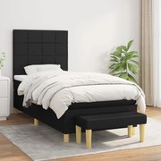 Κρεβάτι Boxspring με Στρώμα Μαύρο 90x190 εκ.Υφασμάτινο