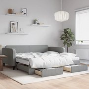 vidaXL Καναπές Κρεβάτι Συρόμενος Αν. Γκρι 100x200 εκ Ύφασμα &amp; Συρτάρια